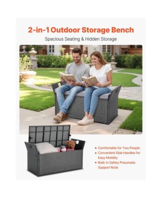 Outdoor Storage Bench PE Rattan 40Gal Waterproof Deck Box with Seating