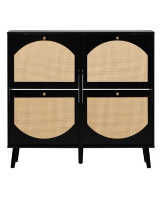 2 Rows of 4 Dump Buckets Shoe Cabinet with Frame High Legs and Wood Rattan Surface