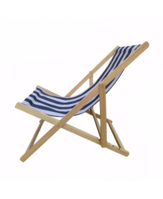 Populus Wood Folding Sling Chair with Broad Stripe Fabric for Outdoor Lounging