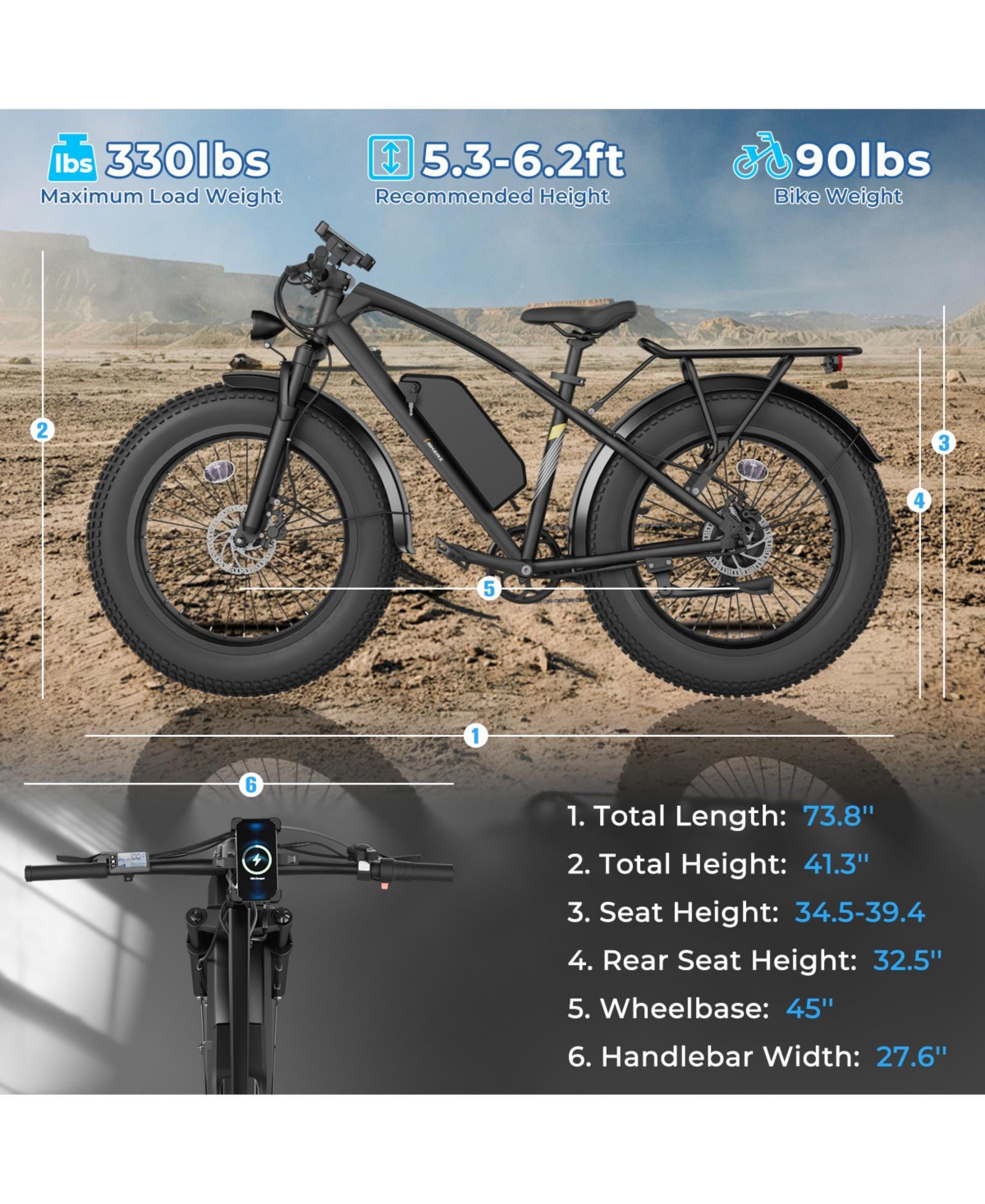 Mikolo Electric Bike for Adults, 750W Peak Motor, 28MPH, 48V 15.6Ah Battery, 26"x4" Fat Tire Mountain E-Bike, 45-55 Miles Range, Shimano 7-S