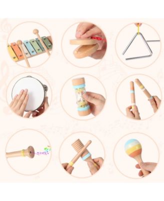 9-Piece Wooden Musical Instruments Set for Toddlers, Montessori Toys for Kids