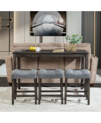 4 Piece Bar Table Set with Power Outlet and 3 Padded Stools for Dining or Living Room