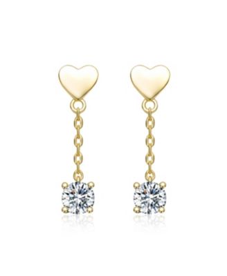 Women's 14K Gold Plated Cubic Zirconia Heart Design Drop Earrings
