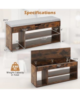Shoe Bench Home Entryway Shoes Storage Bench w/ Padded Seat &amp; Hidden Storage