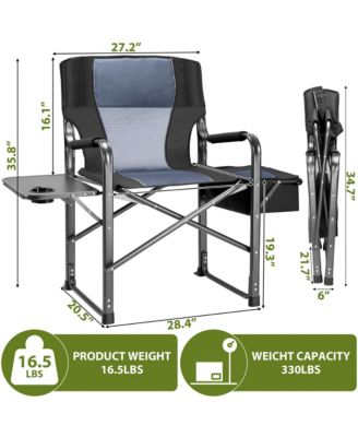 400lbs Extra Wide Folding Director s Chair with Cooler Bag & Side Table, Portable for Fishing, Patio, Tailgating