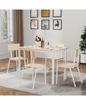 5 Piece Dining Table Set with 4 Chairs, Metal Frame Kitchen Table for Small Space
