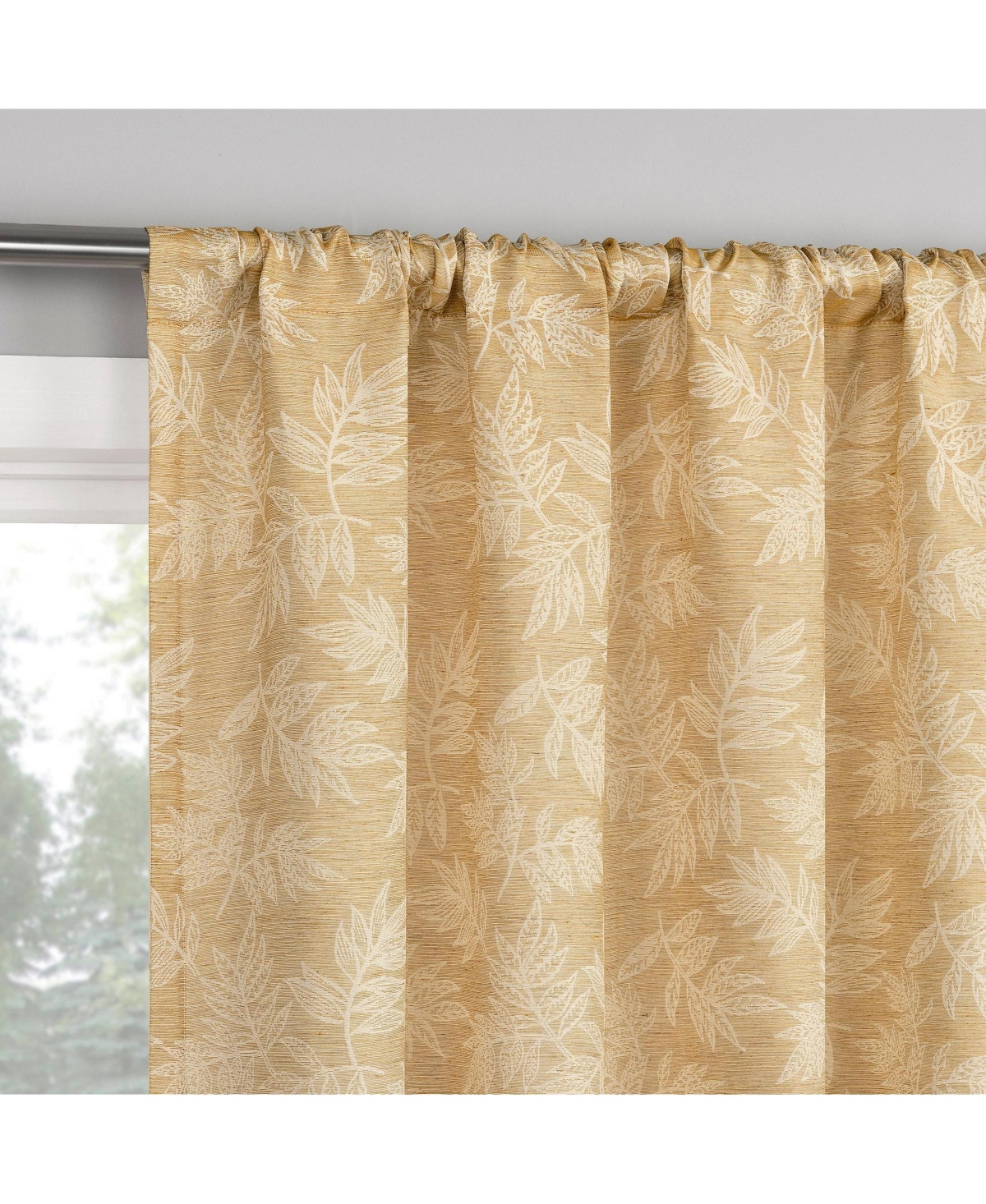 No. 918 Kacey Woven Jacquard Leaf Semi-Sheer Rod Pocket Curtain Panel