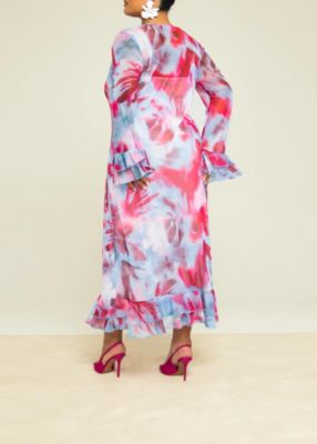 Women's Blurred Floral Mesh Maxi Dress