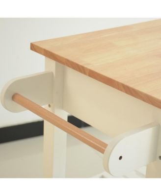 Mobile Kitchen Island Cart with Rubber Wood Top, Lockable Wheels and Storage Drawers