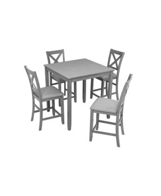 5 Piece Square Counter Height Dining Table Set with 4 Upholstered Chairs