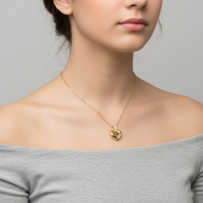 Young Adult's 14K Gold Plated CZ Heart Pendant Necklace