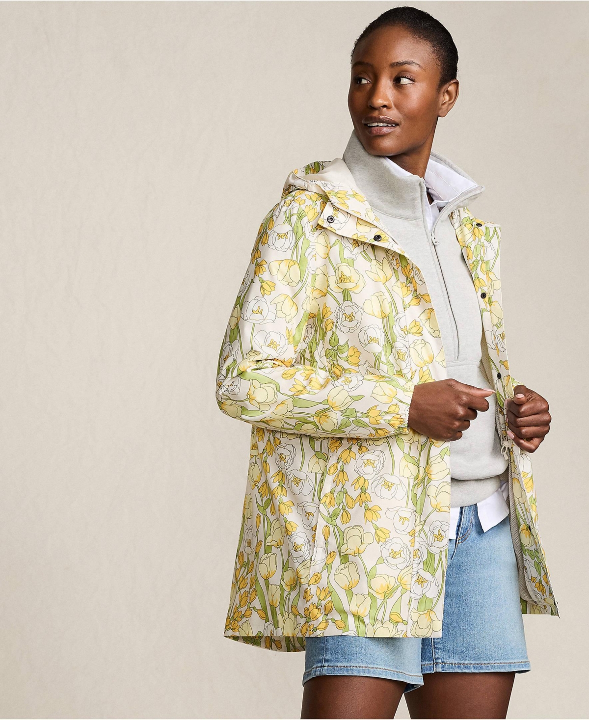 Lands' End Women's Print Waterproof Hooded Packable Raincoat