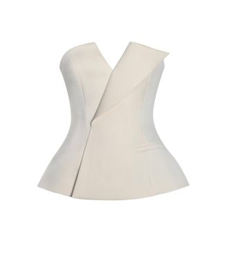 Women Yani Ivory Asymmetrical Lapel Sleeveless Peplum Top