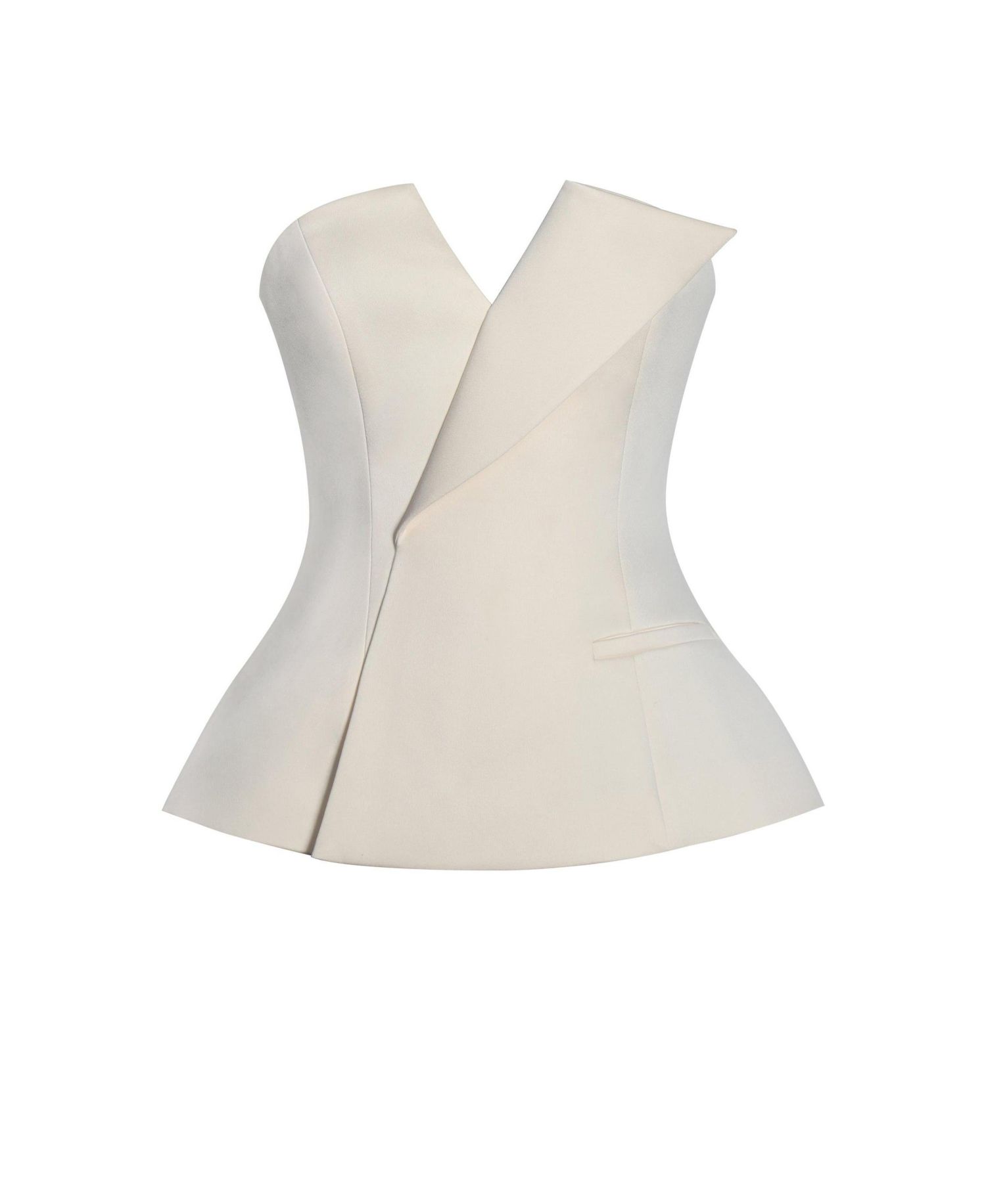 Women Yani Ivory Asymmetrical Lapel Sleeveless Peplum Top