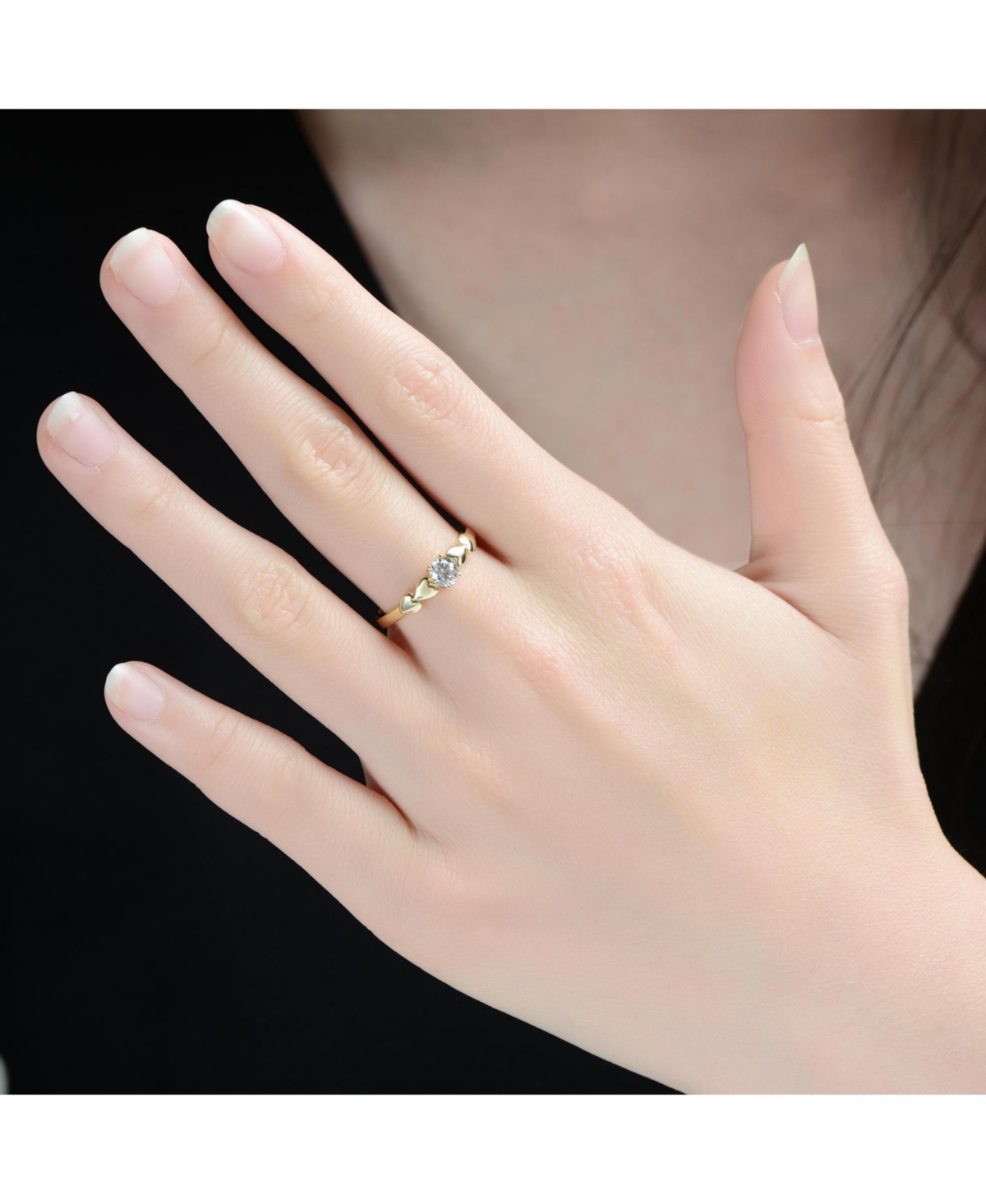 Rachel Glauber 14K Gold Plated with Clear Cubic Zirconia Heart Design Solitaire Ring