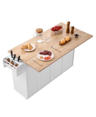 Kitchen Island Cart with Rolling Storage Cabinet Table Drawer and Drop Leaf
