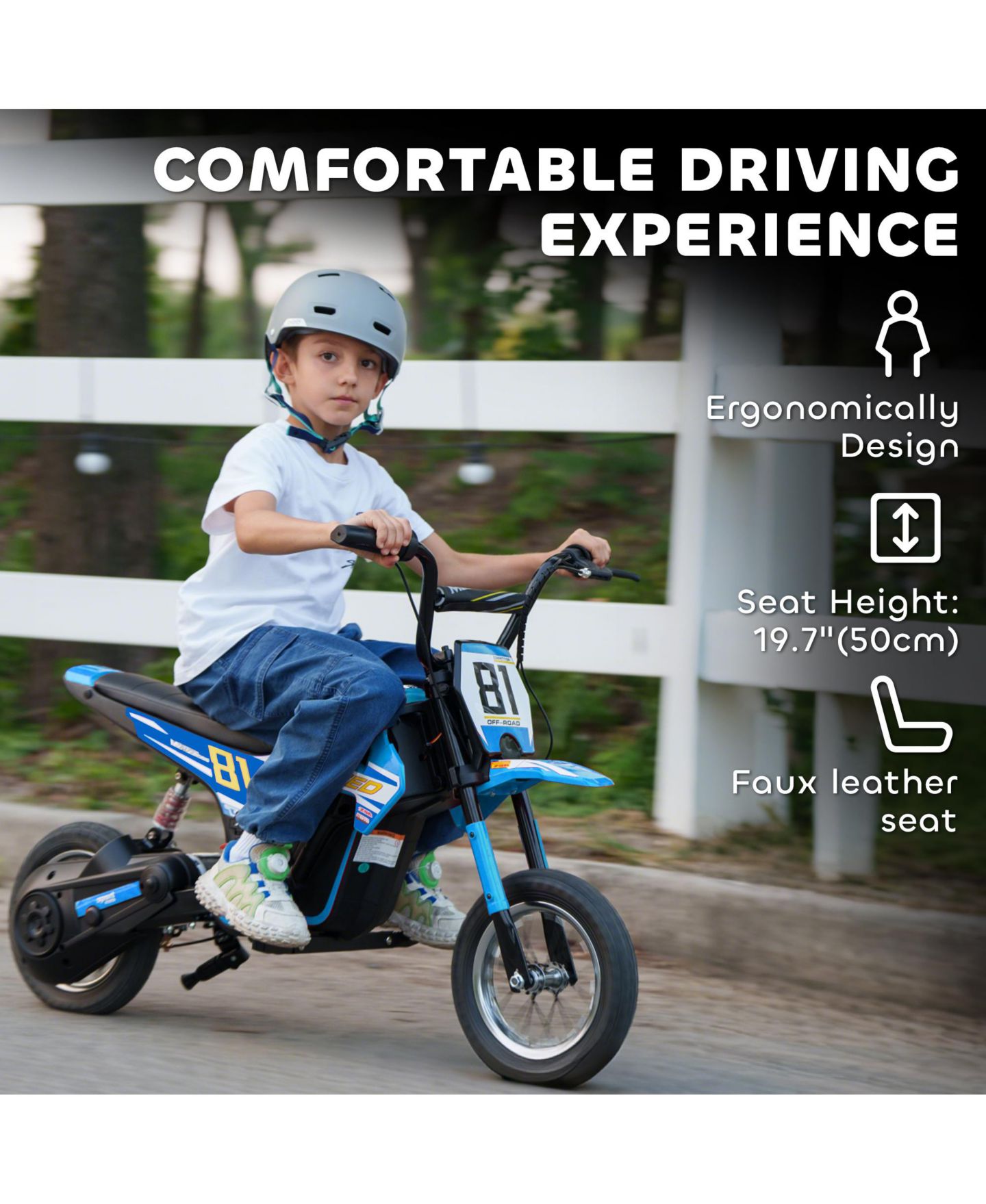 Детская игрушка Qaba 24V Kids Motorcycle, Electric Dirt Bike with Rear Suspension, цвет: Синий — фото 8