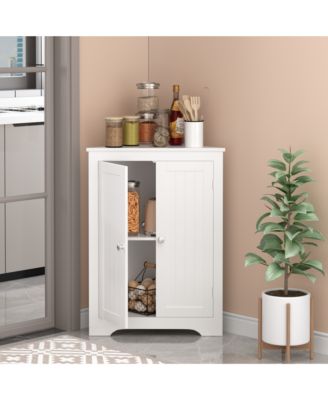 Corner Cabinet with 2 Doors and Adjustable Shelves for Home Storage