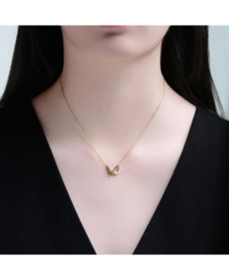 14K Gold Plated with Clear Cubic Zirconia Butterfly Design Necklace