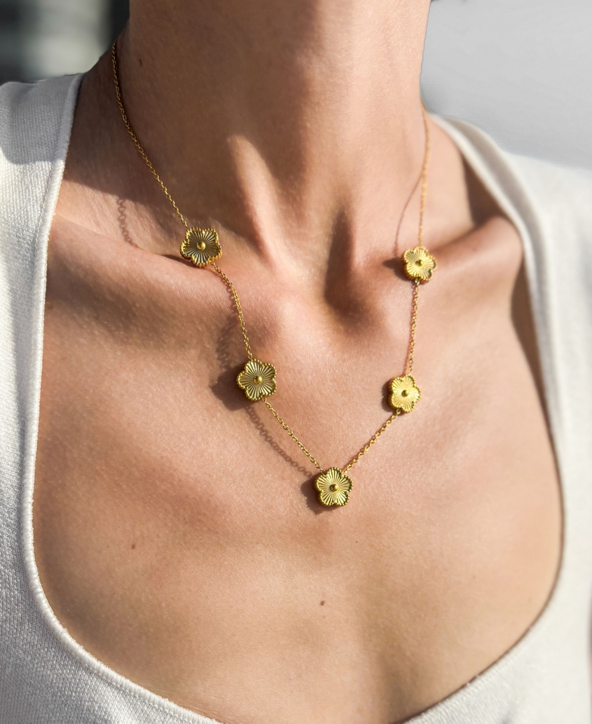 Adornia Tarnish Resistant 14k Yellow Gold Plated 5-leaf Clover Station Necklace In Gold
