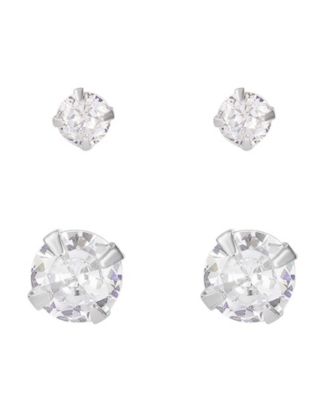 Sterling Silver Plated Solitaire Stud Earrings Set