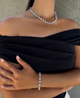 Silver Plated Crystal Halo Heart Chain Bracelet