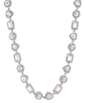 Silver Crystal Halo Heart Chain Necklace