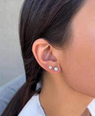 Silver Plated Cubic Zirconia Three-Solitaire Stud Earring Set