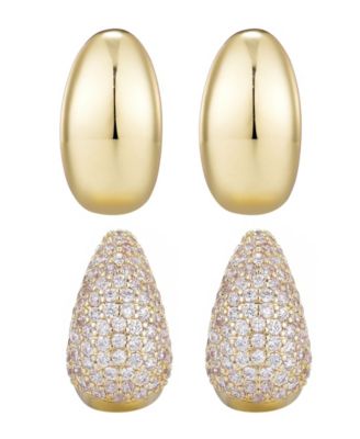 Gold Plated Crystal and Plain Chunky Hoop Earring Set