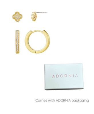 Gold Plated Cubic Zirconia Huggie and Clover Stud Set