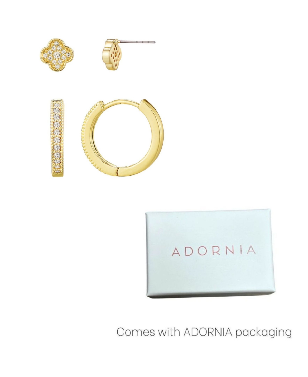 Adornia Gold Cubic Zirconia Huggie And Clover Stud Set In Gold