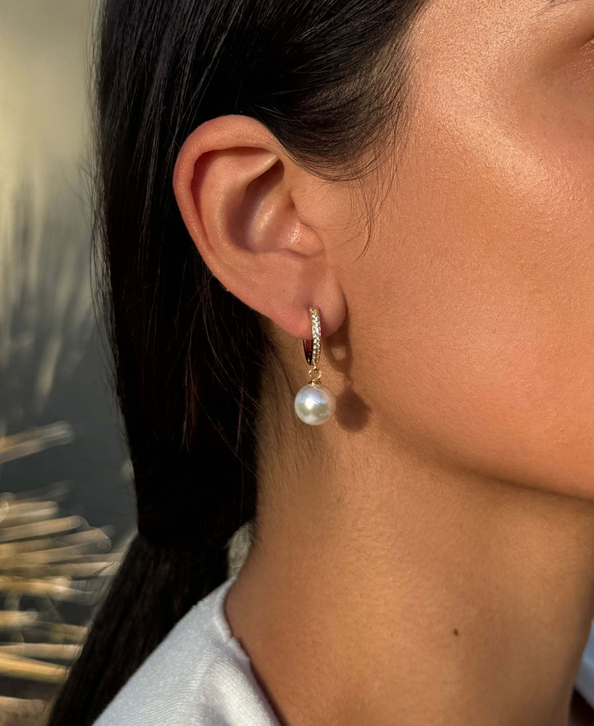 Adornia 14k Gold Plated Cz Huggie Hoop Earrings With Freshwater Pearl Drop In Gold