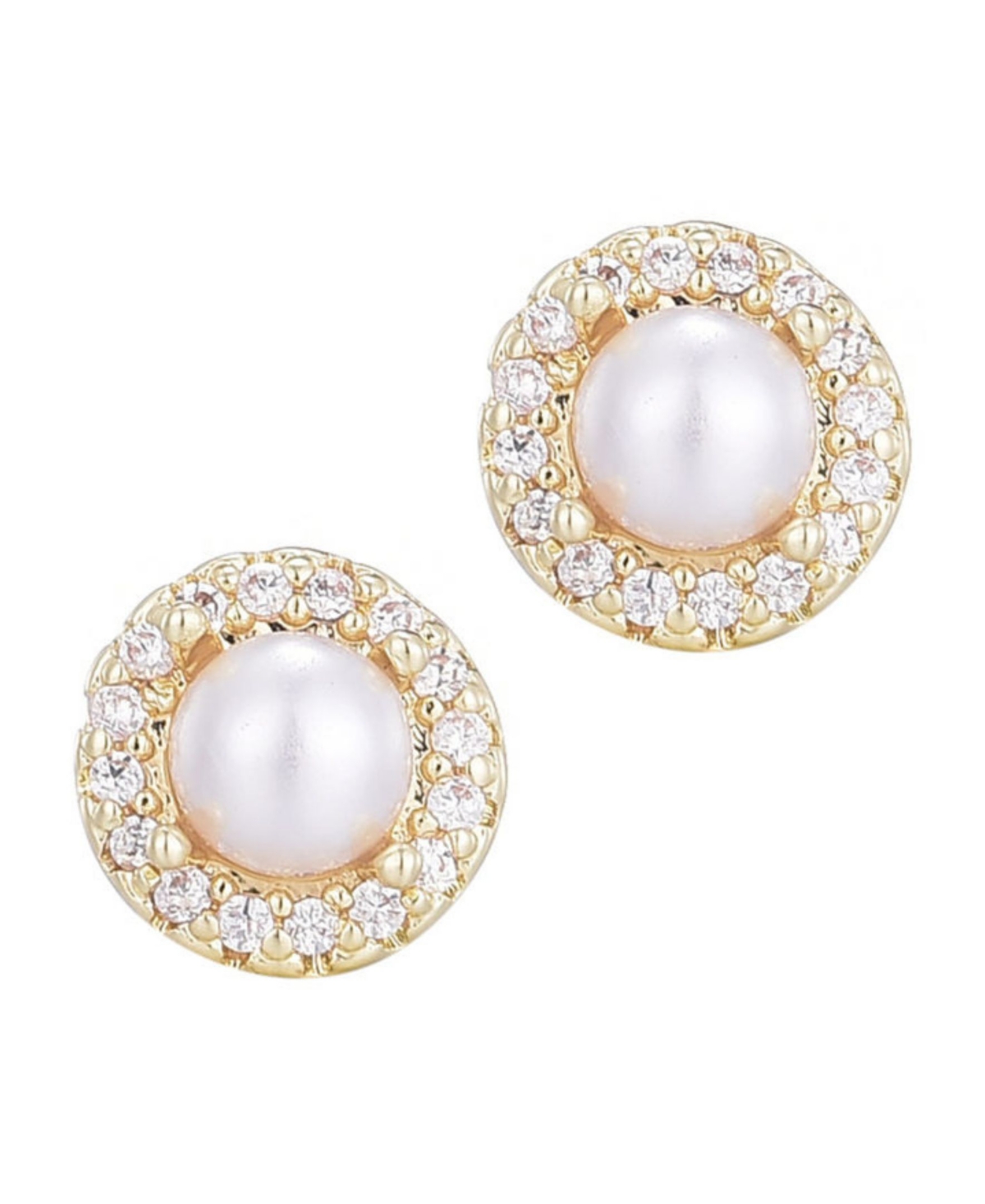 Adornia Gold Freshwater Pearl Cubic Zirconia Halo Stud Earrings In Gold