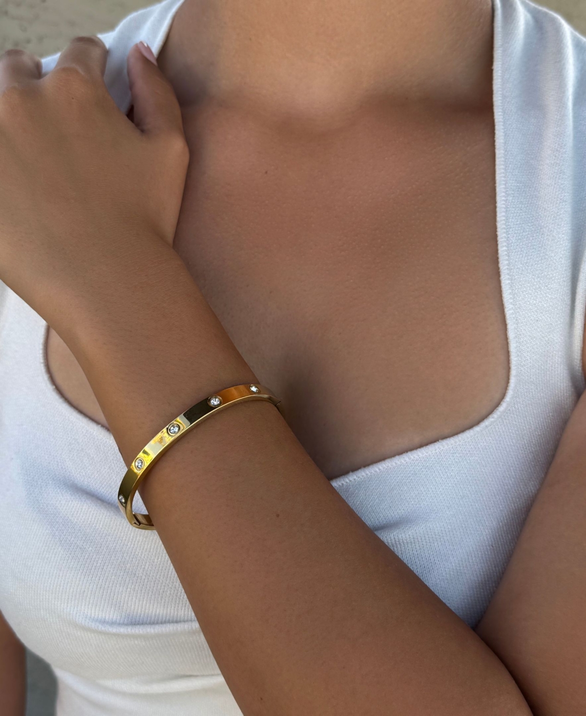 Adornia Tarnish Resistant Gold Crystal Eternity Cuff Bracelet