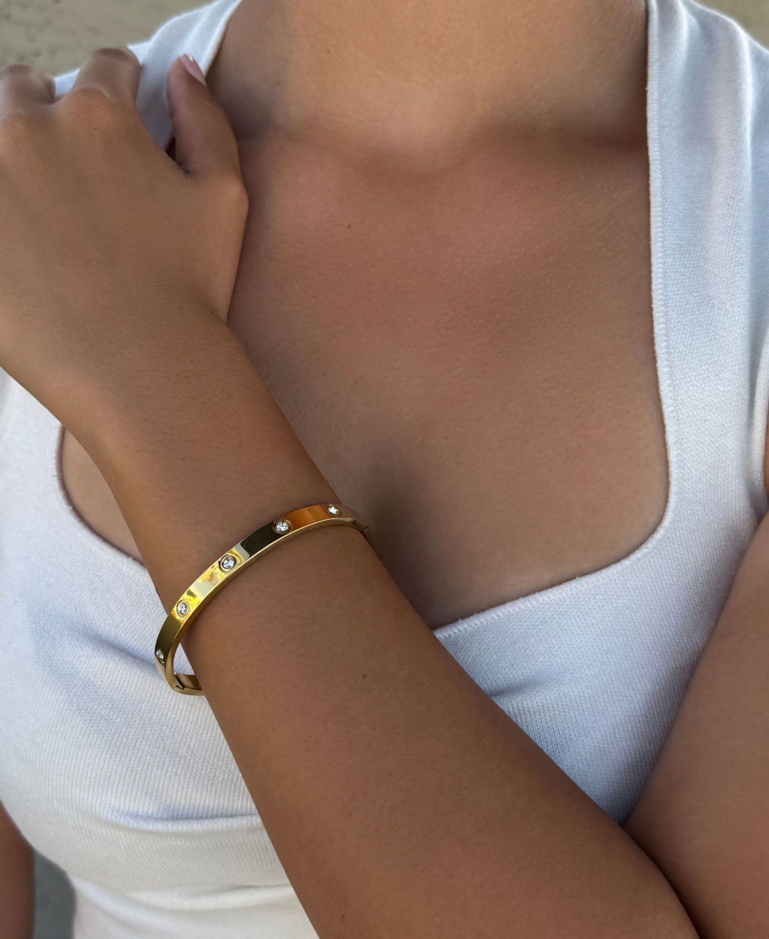 Tarnish Resistant Gold Plated Crystal Eternity Cuff Bracelet