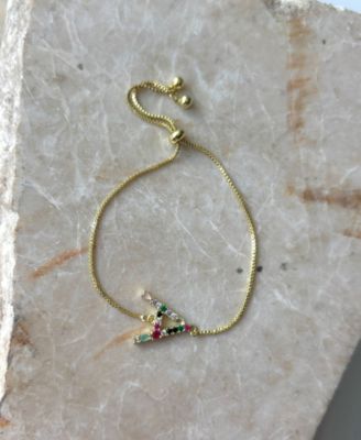 Gold Stone Multi Color Initial Bolo Bracelet