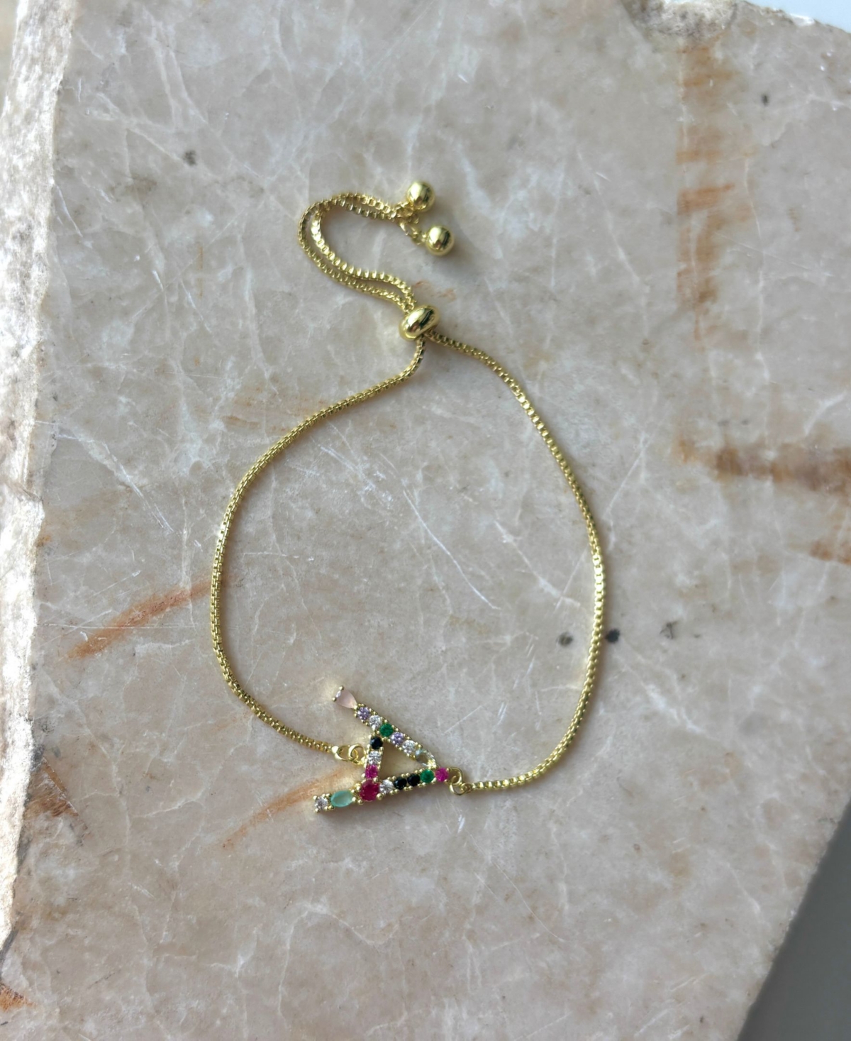 Adornia Gold Stone Multi Color Initial Bolo Bracelet