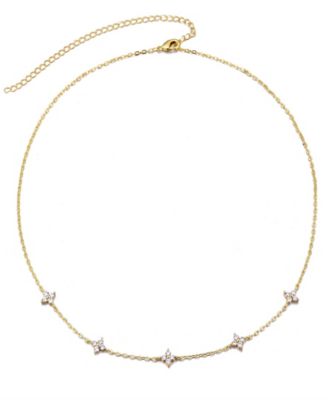 Gold Cubic Zirconia Flower Station Necklace