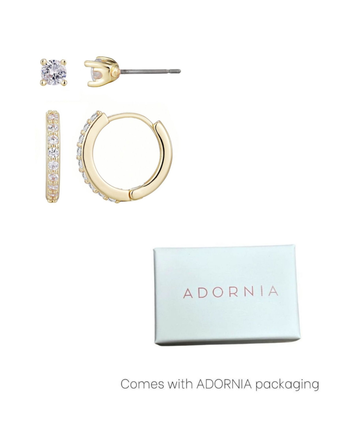 Adornia Set Of 2 Cubic Zirconia Huggie Hoop Earrings In Gold