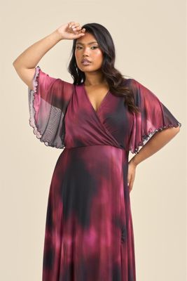 Women's Elegant Abstract Print Mesh Maxi Dress