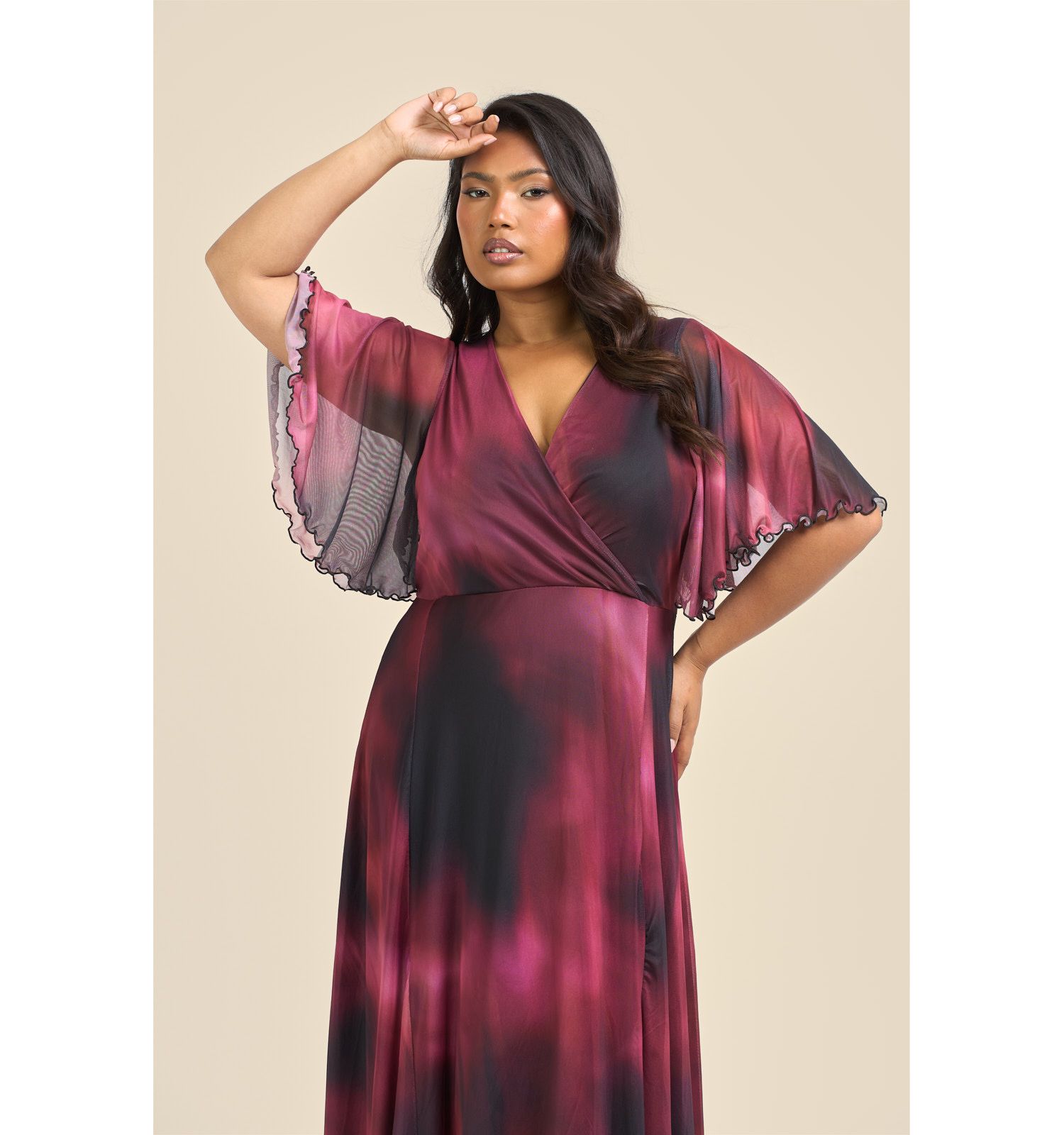 Women's Elegant Abstract Print Mesh Maxi Dress