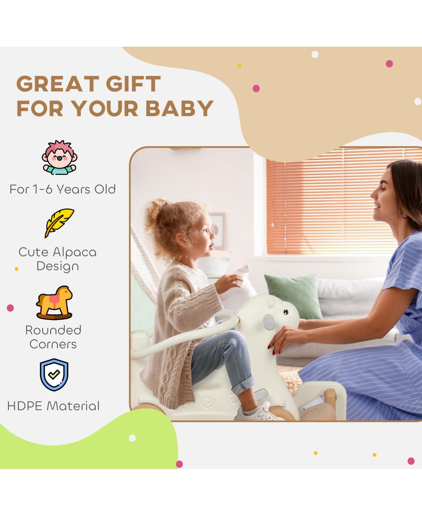 Детская игрушка Qaba 5 in 1 Rocking Horse for Kids 1-3 Years w/ Balance Board, цвет: Коричневый — фото 8