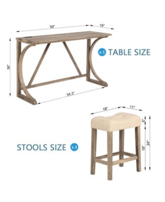 4 Piece Bar Table Set with Power Outlet and 3 Padded Stools for Dining or Living Room
