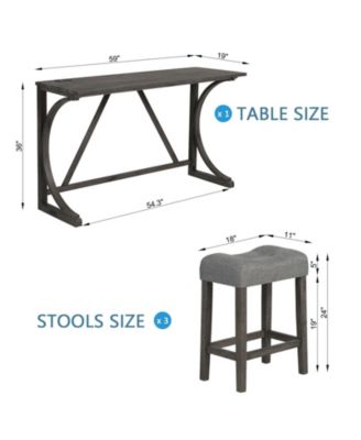 4 Piece Bar Table Set with Power Outlet and 3 Padded Stools for Dining or Living Room