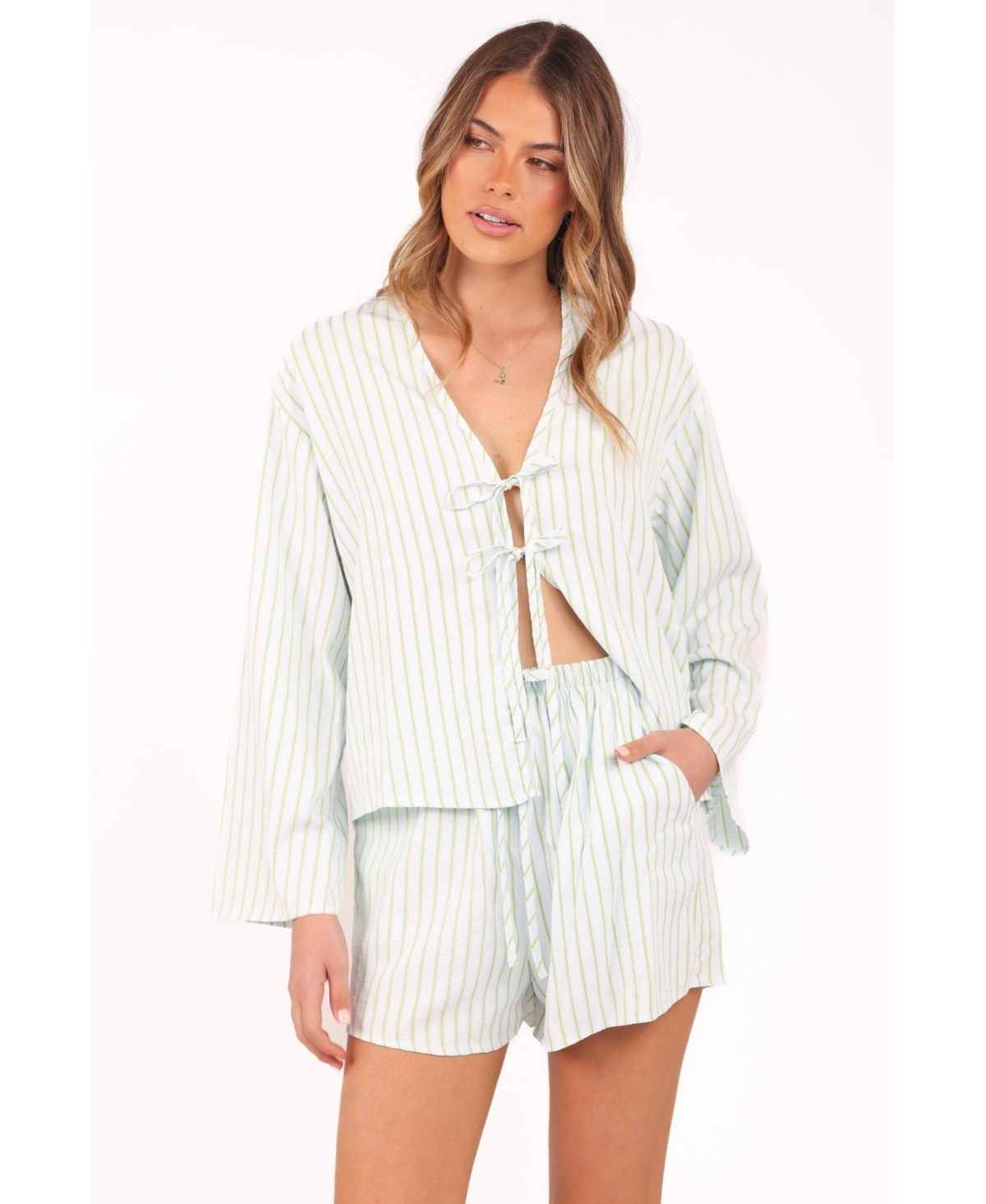 Petal and Pup Women's Flynn Short Set - Green Blue Stripe