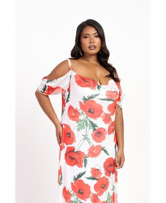 Women's Cold Shoulder Poppy Print Strappy Dress