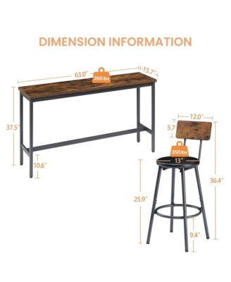 Long Bar Table Set with 3 Upholstered Stools for Kitchen, Dining or Banquet Hall