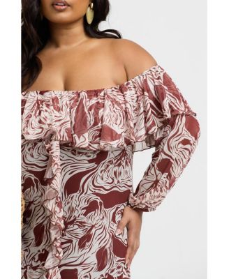 Women's Curve Ruffle Bardot Midaxi Dress