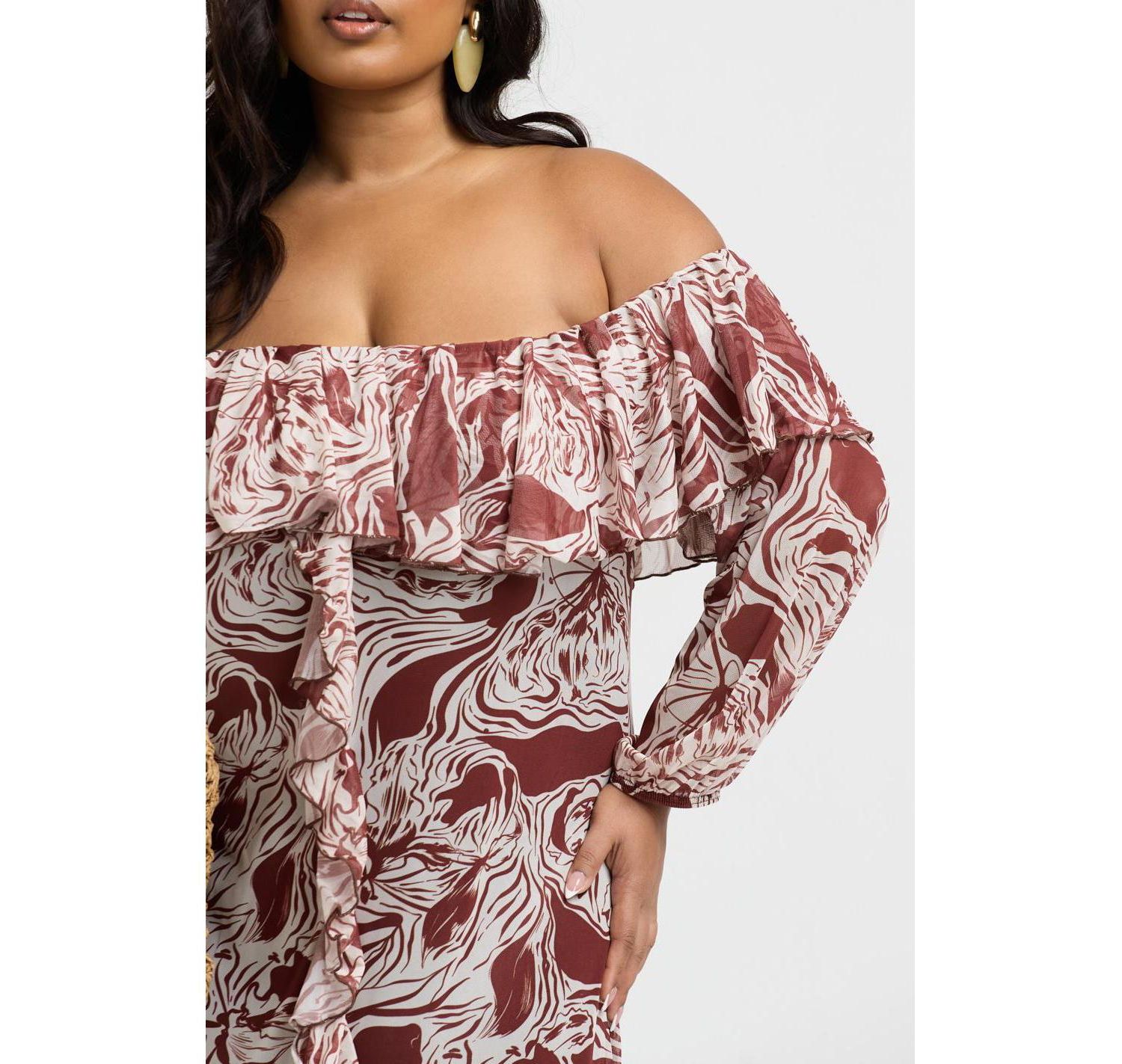 Women's Curve Ruffle Bardot Midaxi Dress