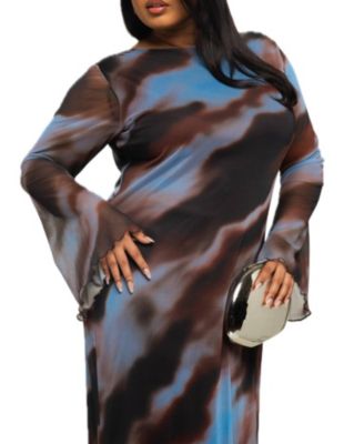 Women's Abstract Print Mesh Maxi Dress